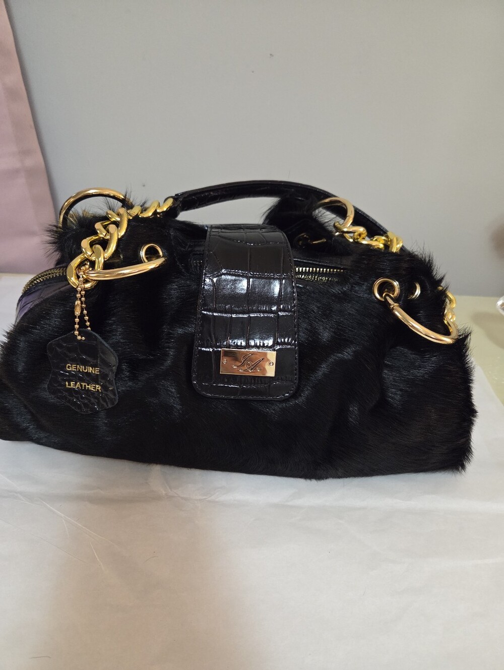 Vintage Isabella Adams Leather And Faux Fur Satchel